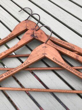 Vintage Wooden Coat Hangers Victor Cleaners - Lot of 3